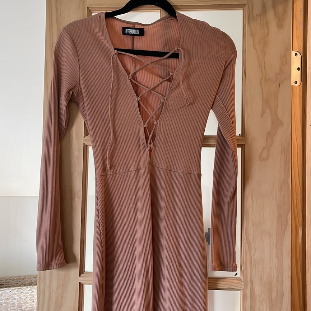 nude ribbed reformation dress